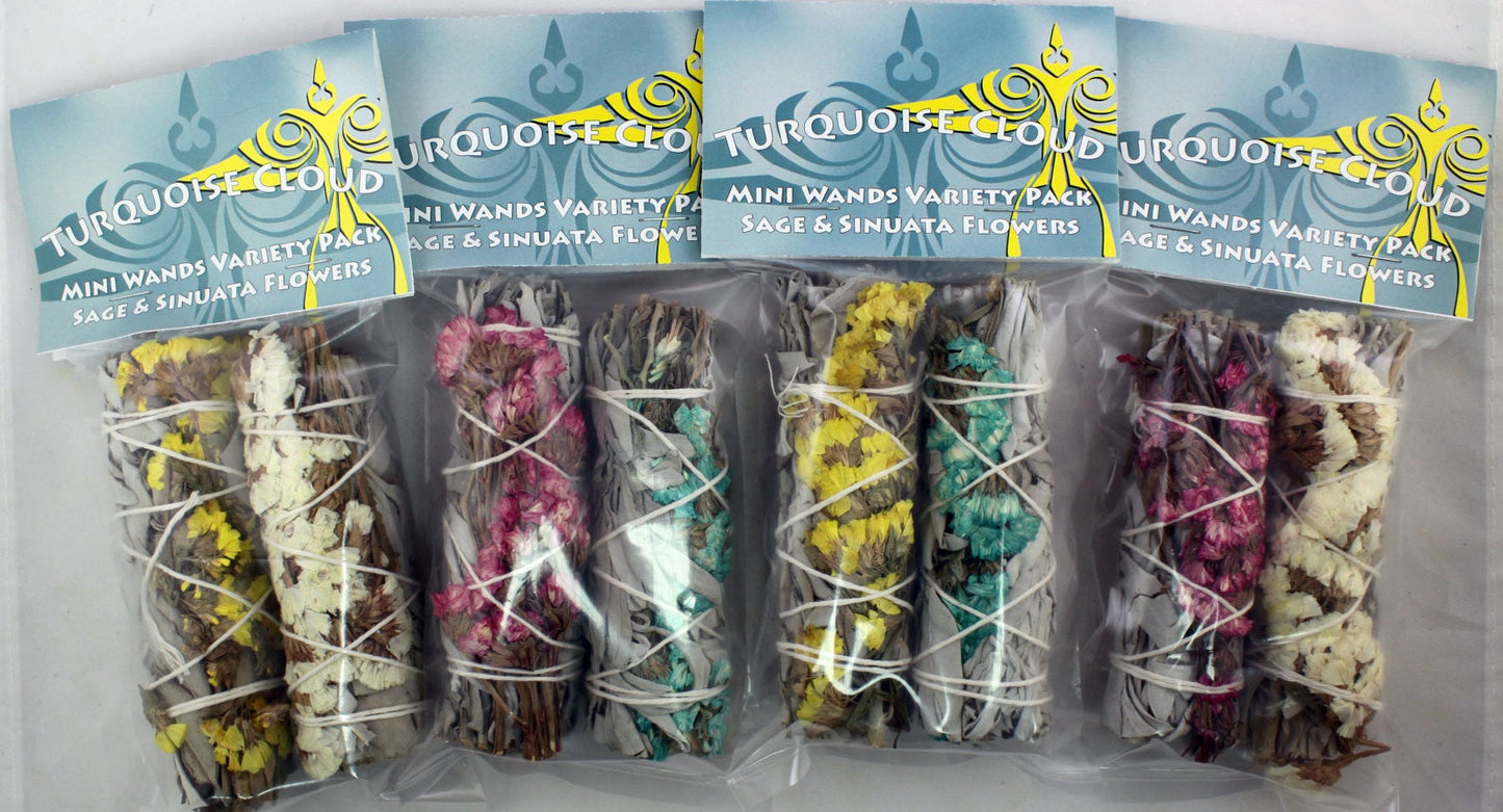 Turquoise Cloud Native American Products - Sage Wands, White Sage + Sinuata Flower Variety