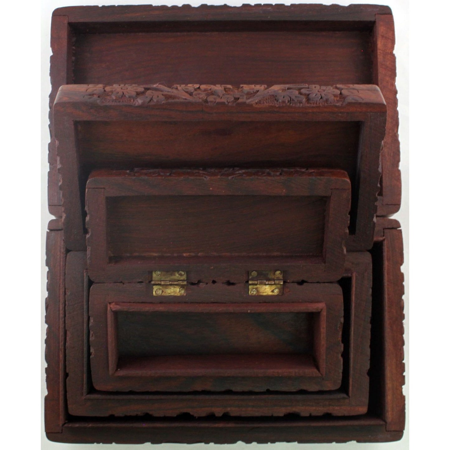 Storage Box - Rosewood Kashmiri Carved Nesting 3 Box Set